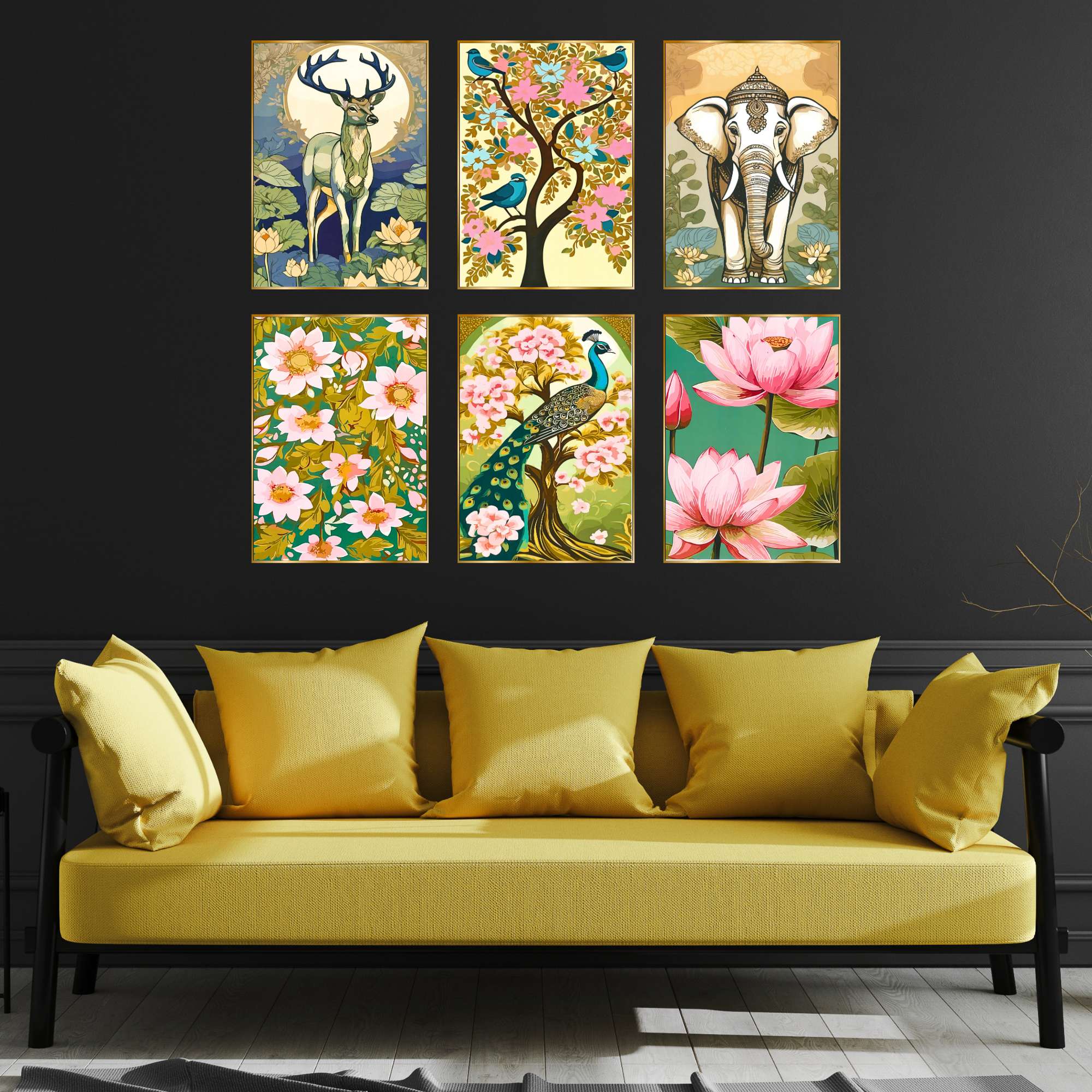 Set of Six Wall Paintings for Wall Dacoration Golden Framed Wall Paintings for Living Room & Bedroom Wall Art for Home Decoration & Office Wall Décor (13x10 inch CH-GD6-7) - Image 2
