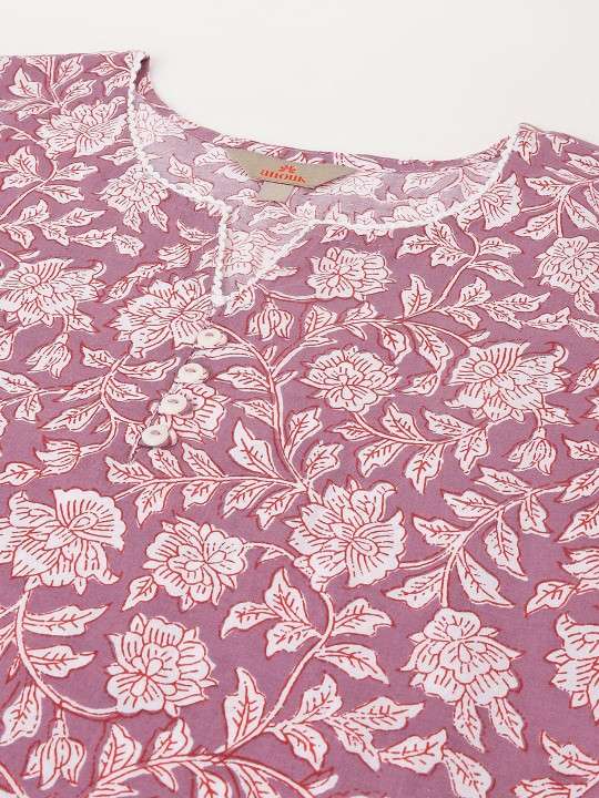 Women's Rayon Floral Printed Straight Short Kurti Set - Image 3